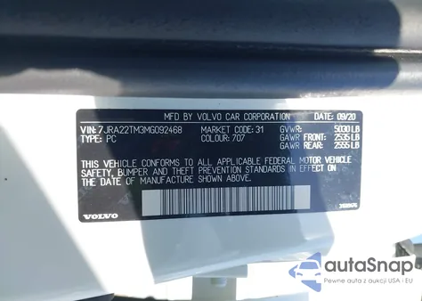 2021 Volvo S60 T6 R-Design from USA, damaged, VIN 7JRA22TM3MG092468